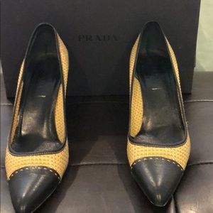 Prada tan and black heels